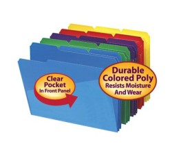 SMEAD Poly File Folders with Slash Front Pocket (Colors), 1/3 Cut Top Tab - Assorted, Letter...